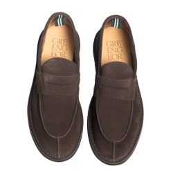GREEN GEORGE Mocassino scamosciato ciabatta f.do gomma  marrone ART.1013 LIGHT375